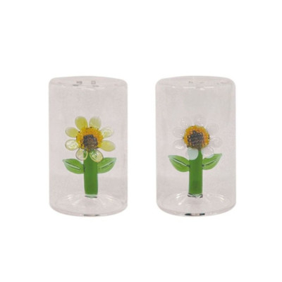 SALIERE ET POIVRIER 3D FLEURS ASSORTIES EN VERRE