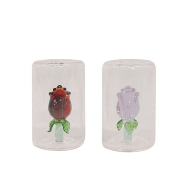 SALIERE ET POIVRIER 3D FLEURS ASSORTIES EN VERRE