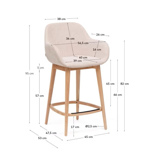 TABOURET KONNA BEIGE ET PIEDS FRÊNE CLAIRE 65 CM - 2 COLIS