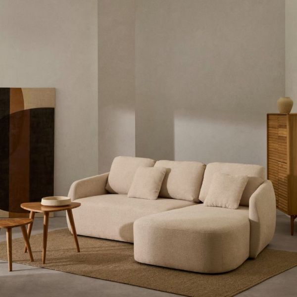CANAPE - LIT 3 PL LAIRA 246 CM MERIDIENNE DROITE CHENILLE ECRU