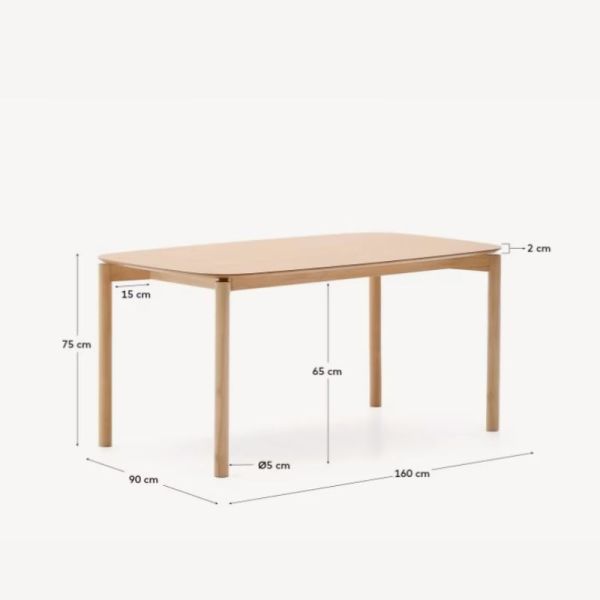 TABLE CARREE INDARA 160 CM X 190 CMFINITION CHENE NATUREL