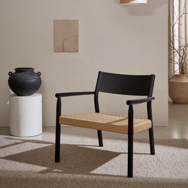 FAUTEUIL YALIA BOIS FINITION CHENE NOIR ET CORDE