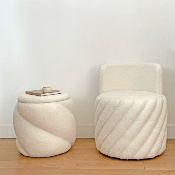 TABOURET COFFRE AURELIE TEDDY BLANC