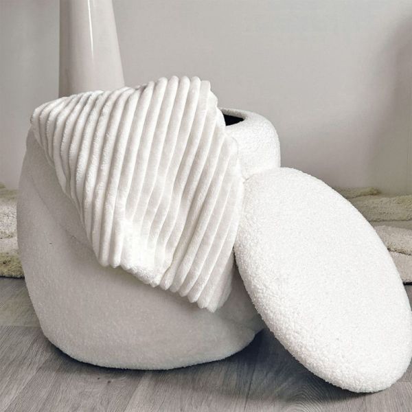 TABOURET COFFRE AURELIE TEDDY BLANC