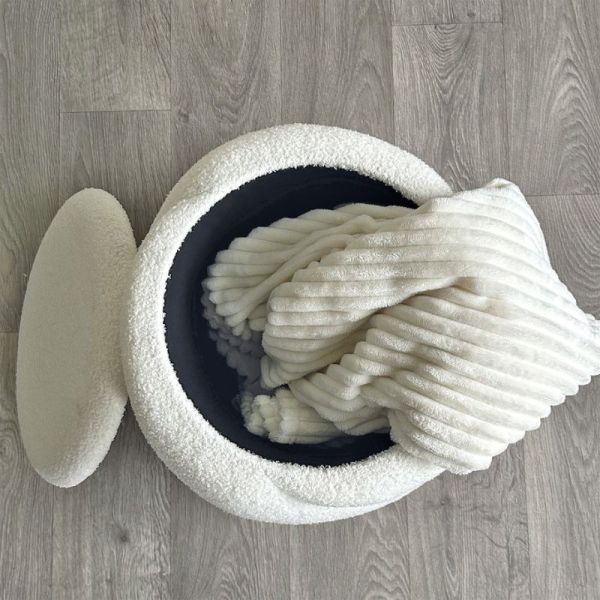 TABOURET COFFRE AURELIE TEDDY BLANC