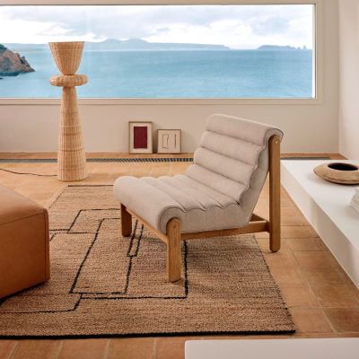 MAGIRA ARMCHAIR IN WHITE BOUCLETTE AND OAK WOOD WITH F FINISH 2