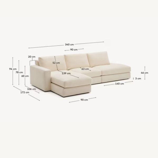 CANAPE 5PLDEHOUSSABLE ALEA CHENILLE 340 CM CHENILLE ECRUE