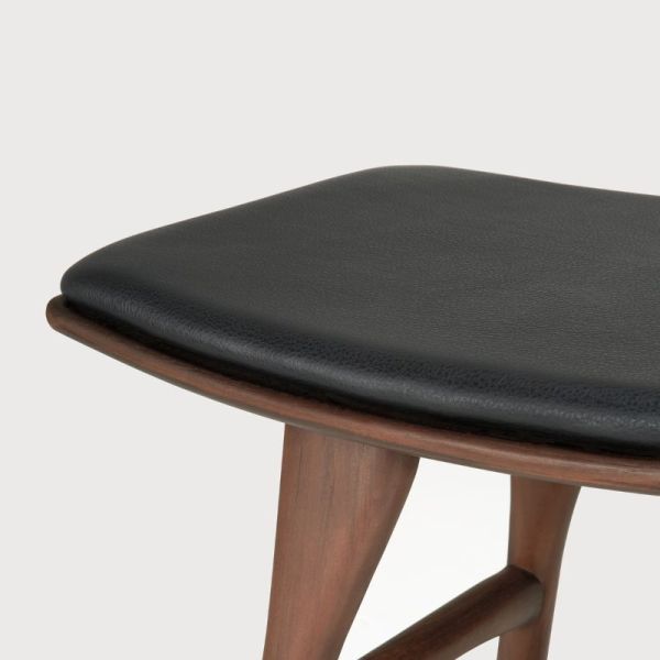 TABOURET OSSO80 CM TECK BRUN CUIR NOIR FINITION VERNIS
