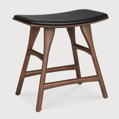 TABOURET OSSO 80 CM TECK BRUN CUIR NOIR FINITION VERNIS