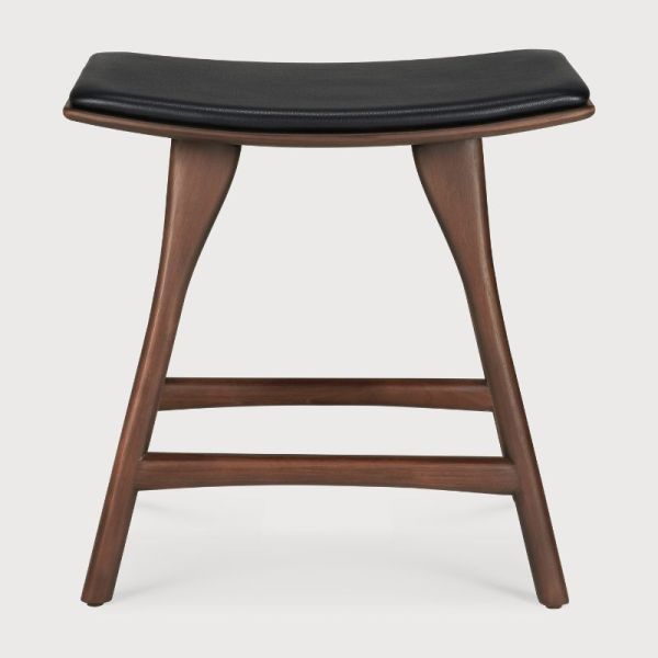 TABOURET OSSO80 CM TECK BRUN CUIR NOIR FINITION VERNIS