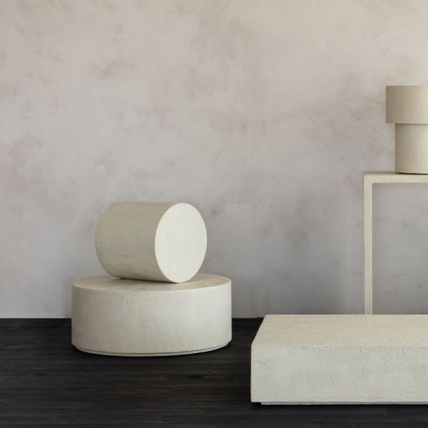 TABLE BASSE 40 CM H42 CM ELEMENTS MICROCIMENT BEIGE