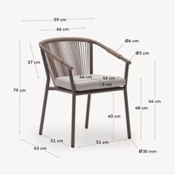 CHAISE DE JARDIN XELIDA ALUMINIUM ET CORDE MARRON