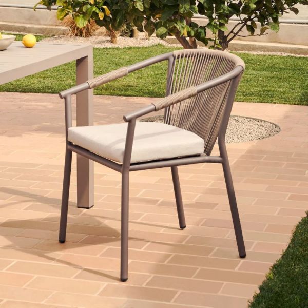 CHAISE DE JARDIN XELIDA ALUMINIUM ET CORDE MARRON