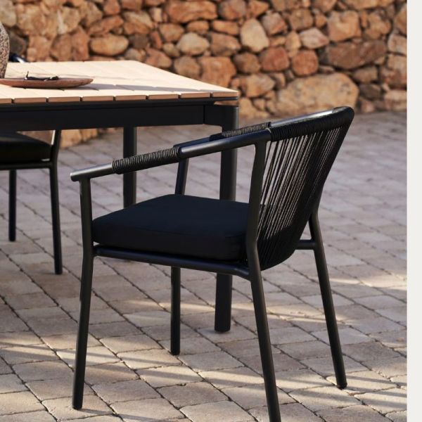  CHAISE DE JARDIN XELIDA ALUMINIUM ET CORDE NOIRE
