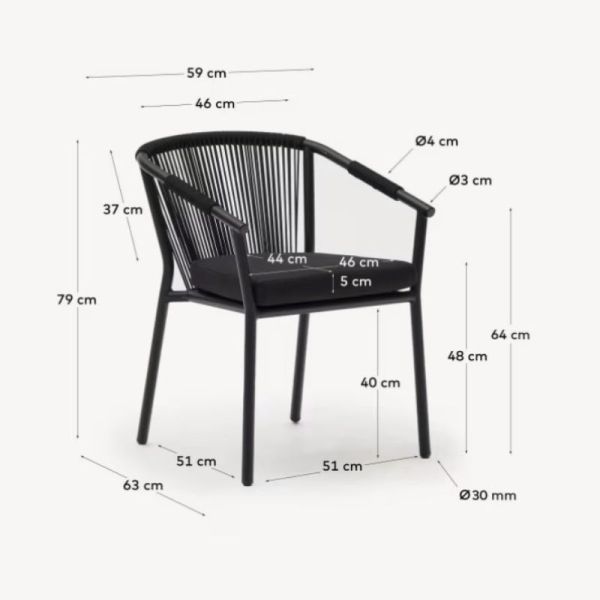  CHAISE DE JARDIN XELIDA ALUMINIUM ET CORDE NOIRE