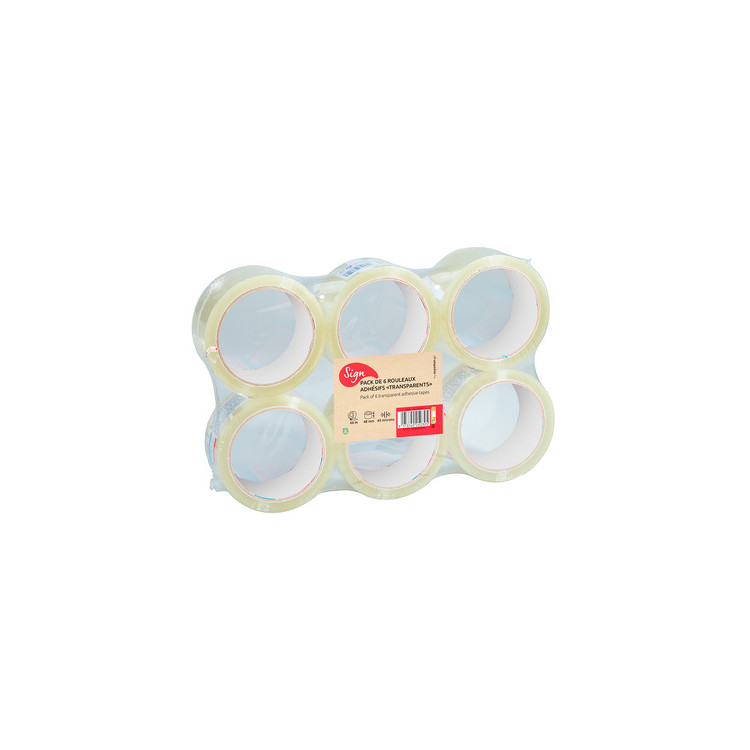 6 ADHESIVE ROLLS 48MMX66M TRANSPARENT