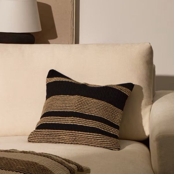 HOUSSE DE COUSSIN AYLIN EN COTON ET JUTE NOIR