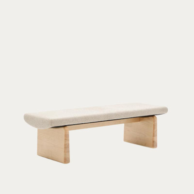 BANC TOPAZ 150 CM CHENILLE BEIGE ET FINITION BOIS